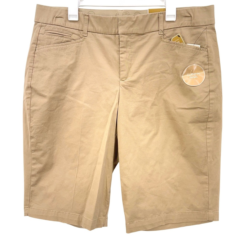 NWT JM Collection Women 16W Bermuda Shorts Khaki Tan Tummy Control Stretch